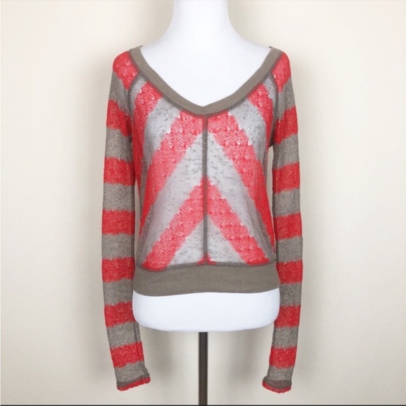 Free People Tops - Free People We The Free Sheer Mesh V-Neck Long Sleeve Top - Size XS